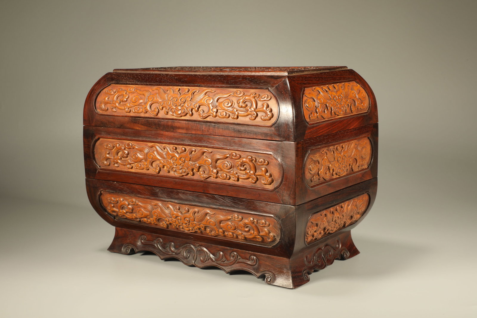 Huanghuali Wood Inlaid Boxwood Carved Dragon Pattern Lid Box (1 of 7)