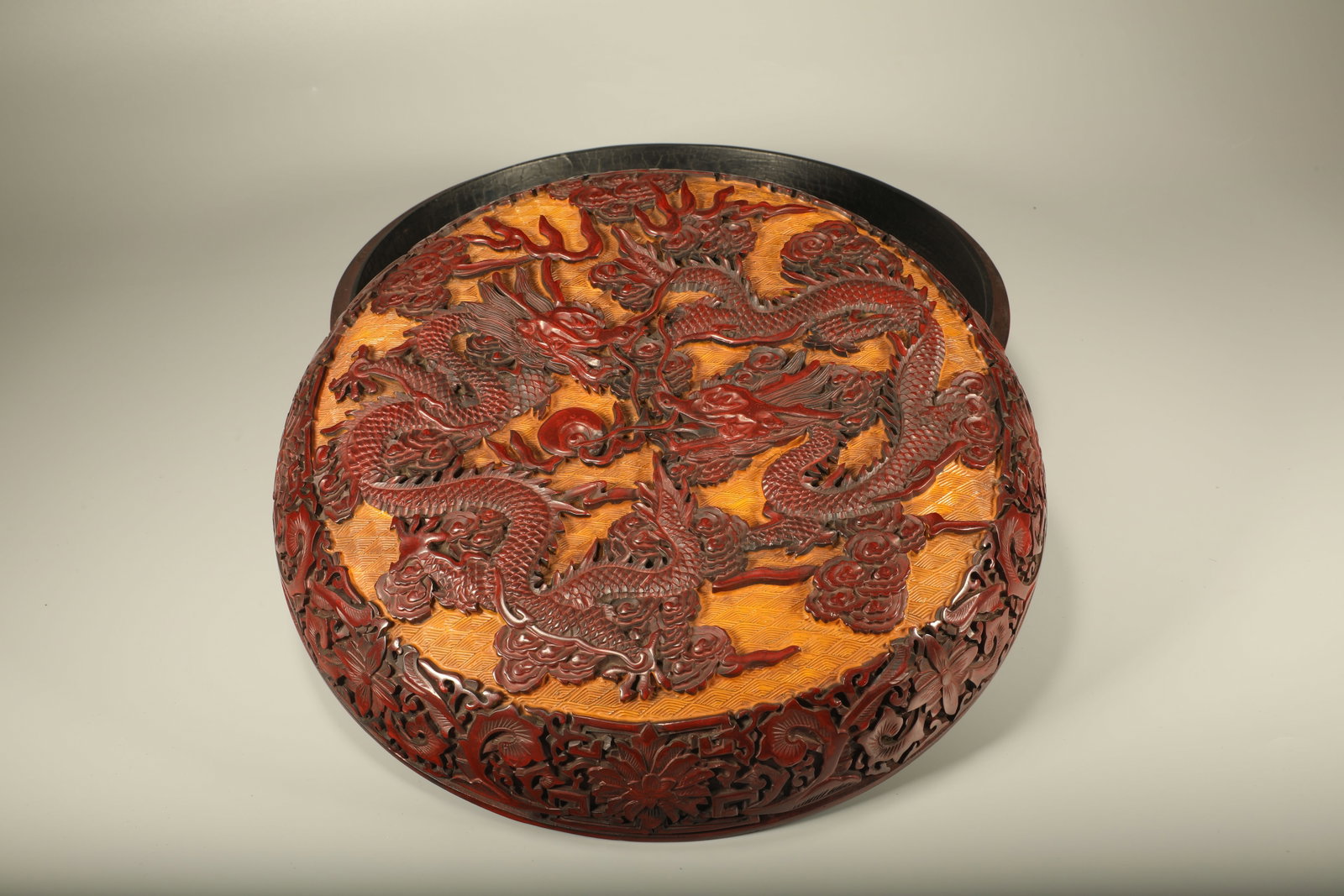 Lacquerware Red Carved Dragon Pattern Lid Box (1 of 6)