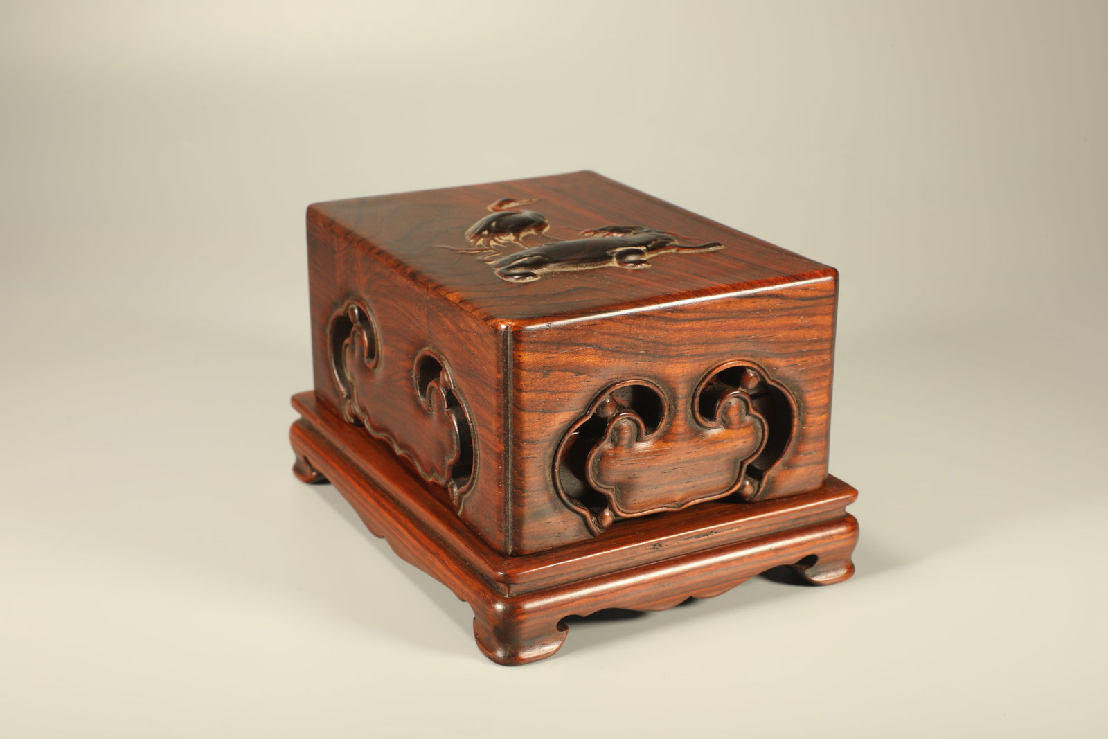 Huanghuali Wood Inlaid Red Sandalwood Carved Phoenix and Beast Pattern Lid Box (1 of 7)