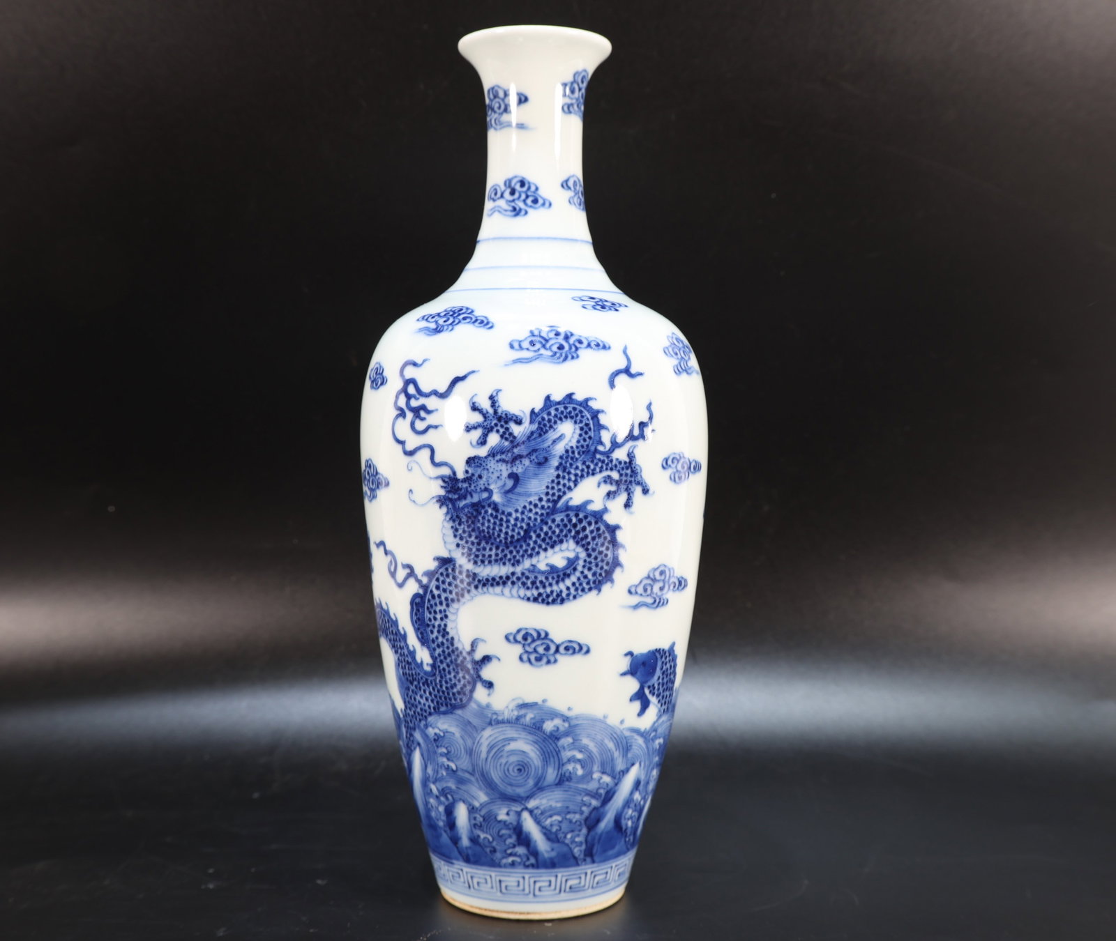 Blue and White Sea Wave and Dragon Pattern Porcelain Vase (1 of 10)