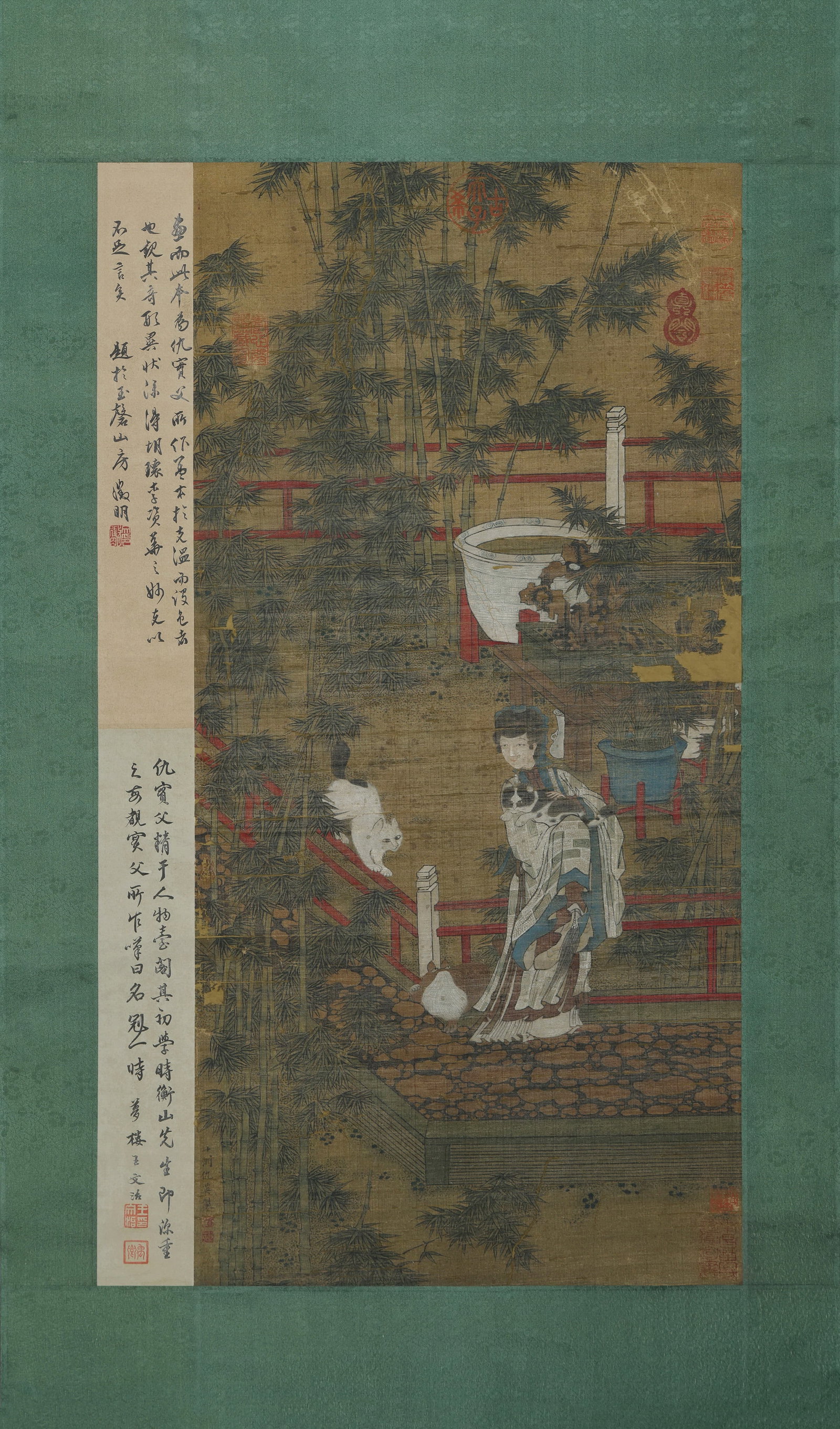 Chinese Drawing Bamboo and Beauty & Cat Painting,Qiu Ying Mark: Chinese Drawing Bamboo and Beauty & Cat Painting,Qiu Ying Mark (84 x 41cm)