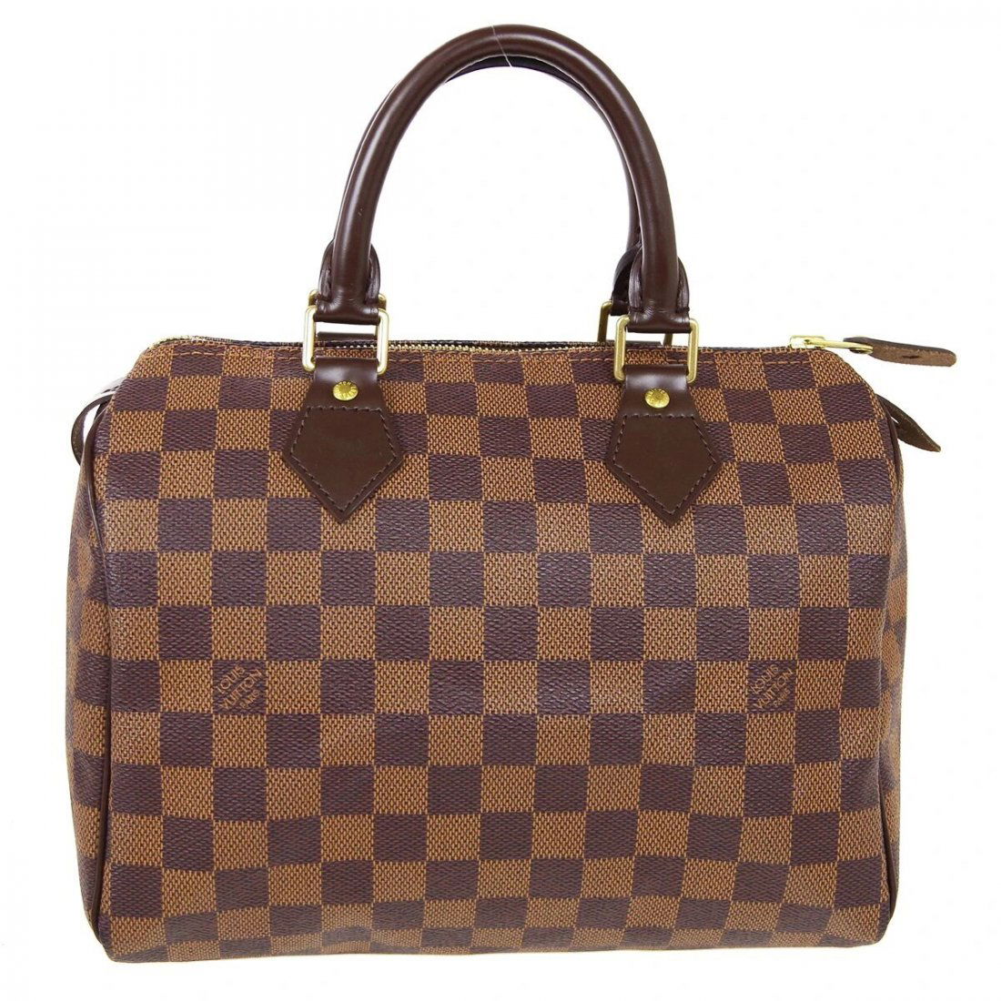 LOUIS VUITTON SPEEDY 25 HAND BAG DAMIER: FEATURES :Material : Bi-material (canvas & leather)Color : BrownTo note : Date code DU4099engraving VF on the backClosing type : zip-around closureSize : 24 to 29 cmStrap height (in cm) : 13Dimensions