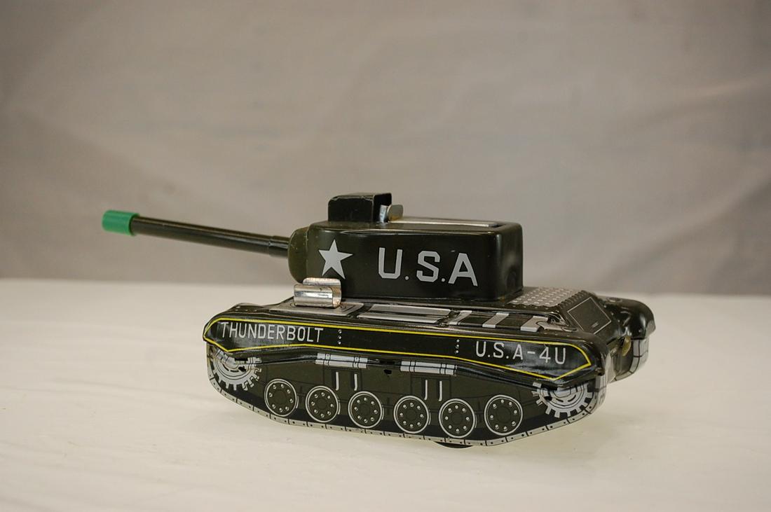 THUNDER BOLT USA-4U PRESSED METAL AMERICAN TANK CAP GUN: Used Vintage Thunder Bolt USA-4U Pressed Metal American Tank Cap Gun. In very good condition. Does have small scratches. Does have wear