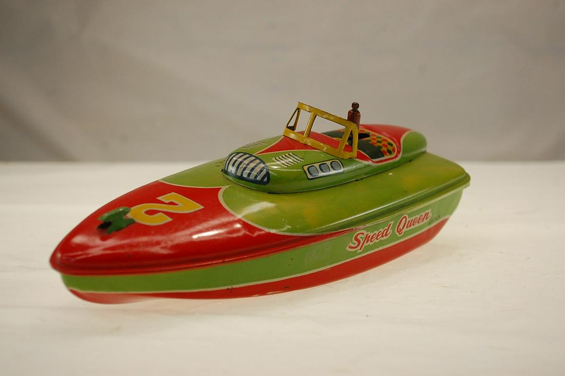 VERY RARE TIN LITHO BOAT SPEED QUEEN #2 WIND-UP BOAT (1 of 5)
