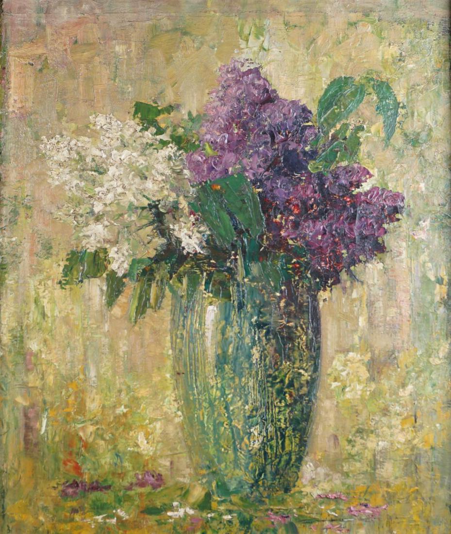 G. Eberhard (1879-1949), oil on canvas, Flower still: G. Eberhard (1879-1949), oil on canvas, Flower still life, unsigned, dim. 55 x 45 cm.