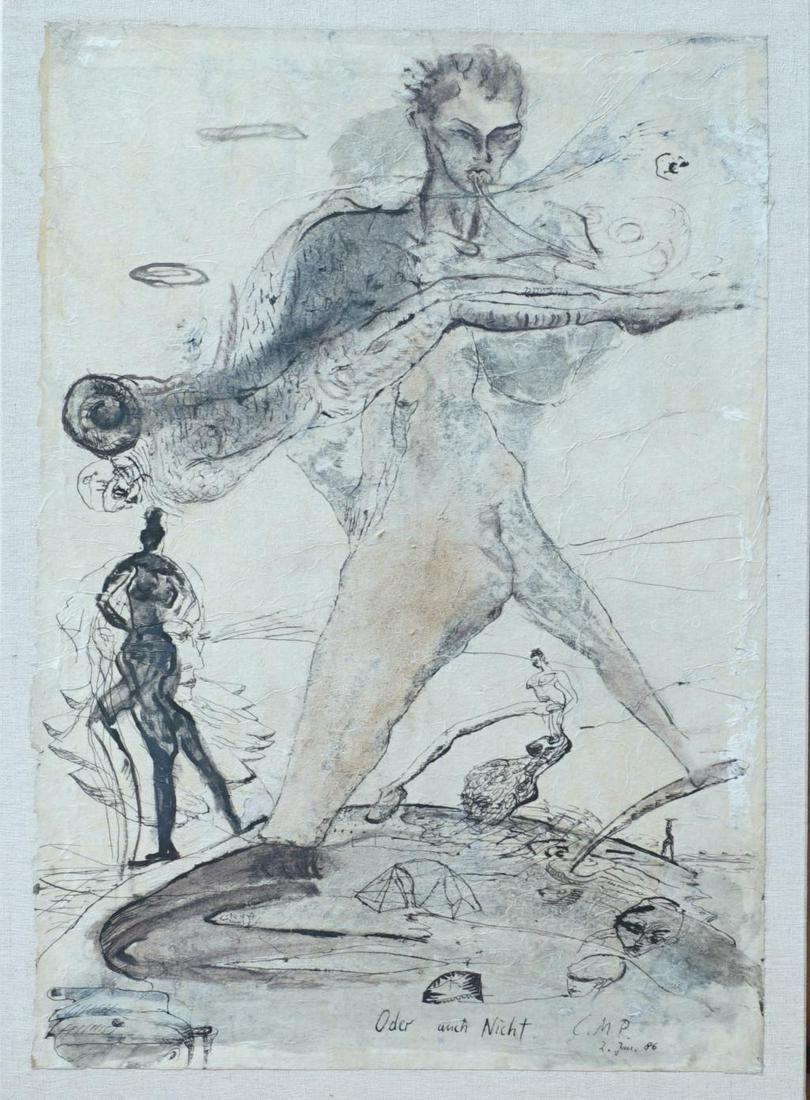 Cornelia Schleime (1953), mixed media on Japanese paper, Oder auch nicht, monogram b.r., dated '86,: Cornelia Schleime (1953), mixed media on Japanese paper, Oder auch nicht, monogram b.r., dated '86, dim. 93 x 63 cm, Origin: Lempertz Cologne, Collection Gies Pluim