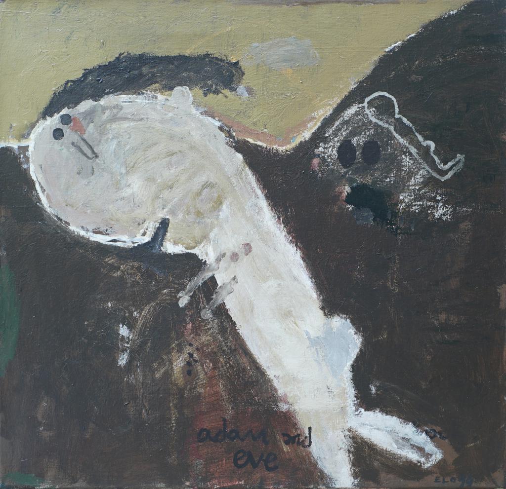 Elo (Armen Eloyan, 1966), oil on canvas, Adam and Eve, sig. b.r., dated '99, dim. 75 x 75 cm,: Elo (Armen Eloyan, 1966), oil on canvas, Adam and Eve, sig. b.r., dated '99, dim. 75 x 75 cm, Provenance: Galerie SchrÃ¶der The Hague, Collection Gies Pluim