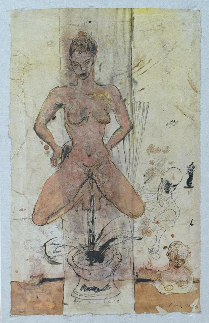 Cornelia Schleime (1953), mixed media on Japanese paper, Dr. A. Cato, monogrammed b.r., 1986, dim.: Cornelia Schleime (1953), mixed media on Japanese paper, Dr. A. Cato, monogrammed b.r., 1986, dim. 90 x 59 cm, Origin: Lempertz Cologne, Collection Gies Pluim
