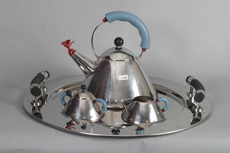 Alessi tray with kettle, milk jug and sugar bowl (4x): Alessi tray with kettle, milk jug and sugar bowl (4x)