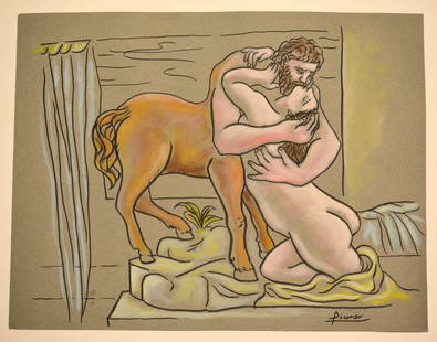 IN THE STYLE OF PABLO PICASSO.(AFTER) INK AND GOUACHE: IN THE STYLE OF PABLO PICASSO. INK AND GOUACHE PAINTING ON PAPER SIZE: 25 1/2 X 19 1/2 INCHES APPROX. UNFRAMED.