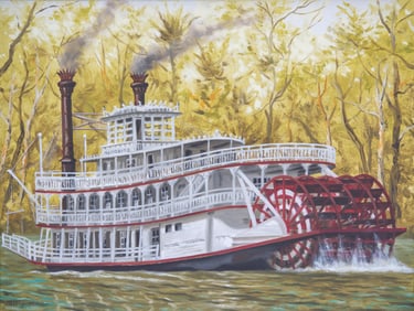ORIGINAL OIL ON CANVAS NEW ORLEANS STEAM BOAT PAINTING