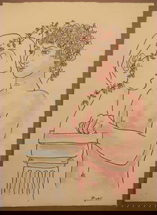 IN THE STYLE OF PABLO PICASSO.(AFTER) INK AND GOUACHE: IN THE STYLE OF PABLO PICASSO. INK AND GOUACHE PAINTING ON PAPER SIZE: 27 1/2 X 20 INCHES APPROX. UNFRAMED.