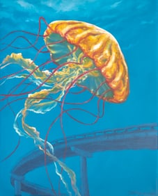ORIGINAL OIL ON CANVAS PAINTING. JELLYFISH