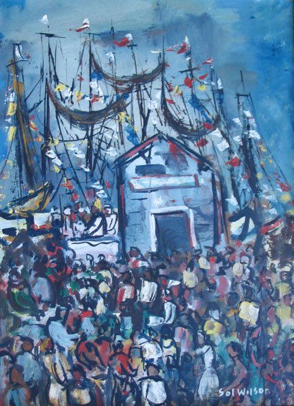 Painting Provincetown late artist: Artist: Sol Wilson Biography: (1896 - 1974) Studied at Cooper's Union, NAD, BAID, also with George Bellows, Robert Henri, G. Olinsky and G. Maynard. Exhibits include PAFA, NAD, AIC, MMA, Pepsi-Co