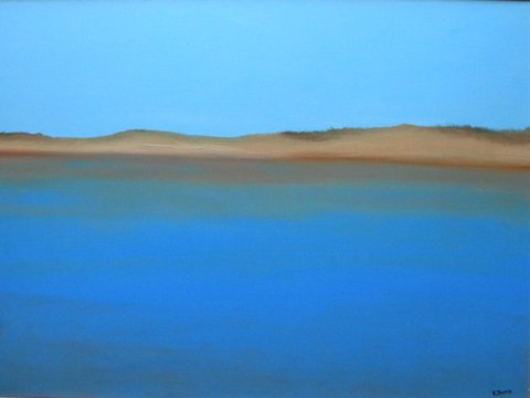 Kathleen Dunn, Pilgrim Lake, oil, Provincetown: Kathleen Dunn, Pilgrim Lake, oil on canvas, 18 x 24, slr and verso, dated 2009, title and artist's information verso, Framing: blonde wood, 19.25 x 25.25 About the Artist: Kathleen Dunn (born 1960) St