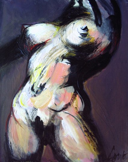 Painting, Canadian, Joann Corno, oil, Female Nude: Joann Corno, Untitled, oil on canvas, 21 x 17, slr, Yves Laroche Gallery label verso (Quebec), Framing: black, 23.25 x 19.25 About the Artist: Joann Corno Canadian and New York artist. Known for her e