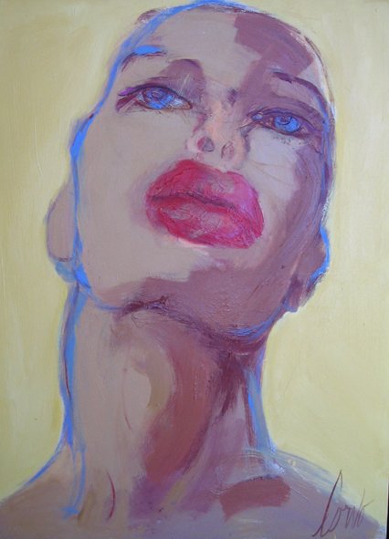 Painting, Canadian, Joann Corno, Face, oil: Joann Corno, Untitled Face, oil on canvas, 47 x 35, slr, , Framing: black and gold gilt, shadow box style, 55.75 x 43.75 About the Artist: Joann Corno Canadian and New York artist. Known for her expan