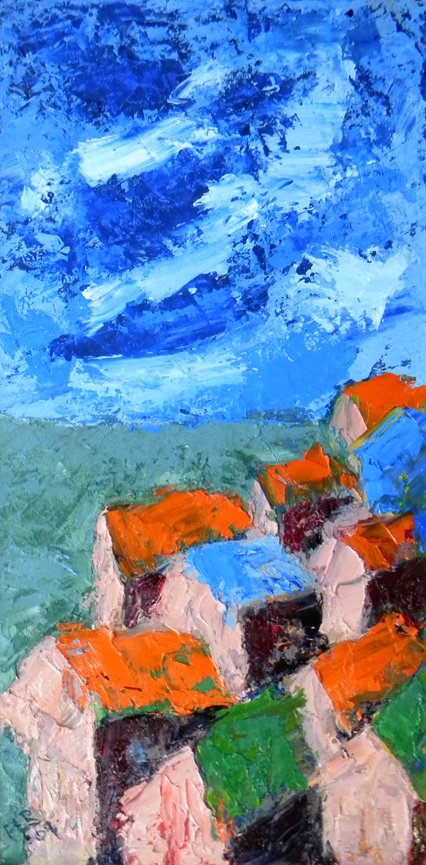 Painting, Provincetown, Phil Redo, Storm, oil : Phil Redo, Storm, oil on canvas, 16 x 8, sll and verso, dated 2009, titled verso, Framing: wood slat, 16.375 x 8.375 About the Artist: Phil Redo (born 1956) Studied with NY based artist Irvin Lopez, A