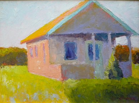 Painting, oil, Judith Fulmer, Cape Cottage: Judith Fulmer, Cape Cottage, oil on masonite, 12 x 16, slr and verso, titled verso, Framing: gold gilt, 16.5 x 20.5 About the Artist: Judith Fulmer (b.1962) Represented by the Wohlfarth Gallery, Provi
