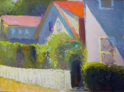 Painting, oil, Provincetown, Judith Fulmer: Judith Fulmer, Tucked Away, oil on masonite, 12 x 16, slr and verso, titled verso, Framing: gold gilt, 16.5 x 20.5 About the Artist: Judith Fulmer (b.1962) Represented by the Wohlfarth Gallery, Provin
