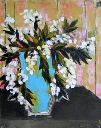 oil, Provincetown, TJ Walton, Vase & Snap Dragons: Artist: Walton, T. J. Title: Blue Vase with Snap Dragons Medium: oil on canvas Art Size (H x W): 20 x 16 Signed: slr Notes: titled verso Frame Size (H x W): - Frame Style: none About the Artist: Repre