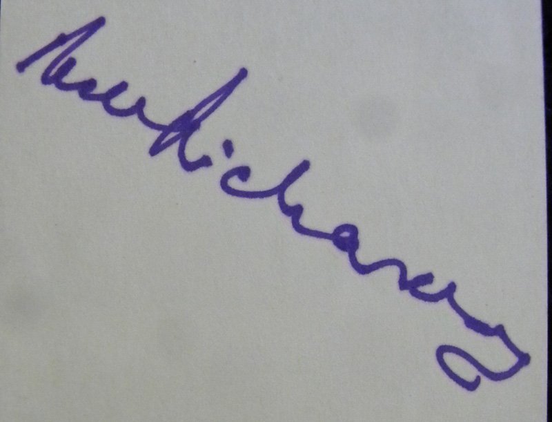 Ralph Richardson, 3x5, signed index card: Ralph Richardson, 3x5, signed index card, Facts: Sir Ralph David Richardson (1902–1983) English actor for stage and screen. In the 1940s, he ran the Old Vic Company with Laurence Olivier.