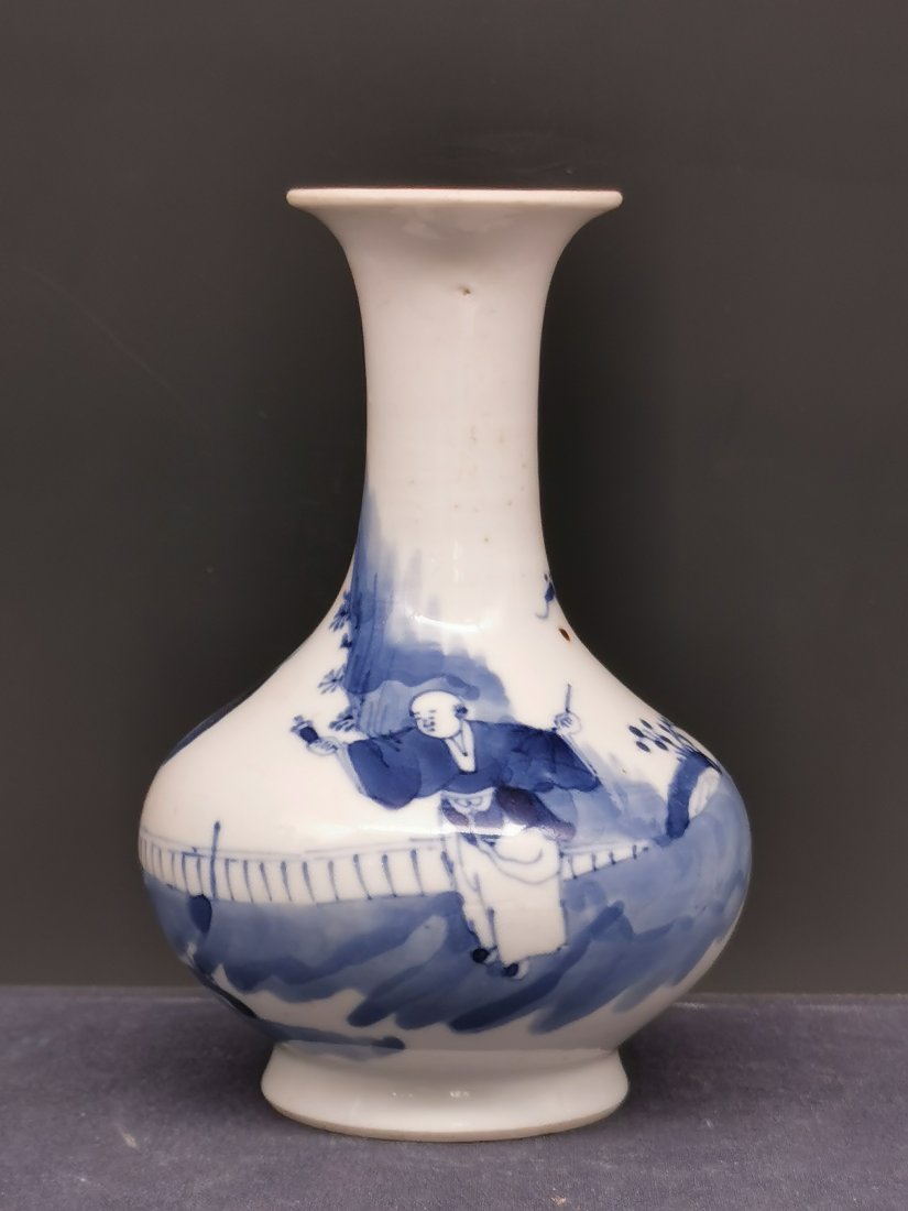 Miniature Chinese Blue and White Porcelain Bottle Vase (1 of 5)