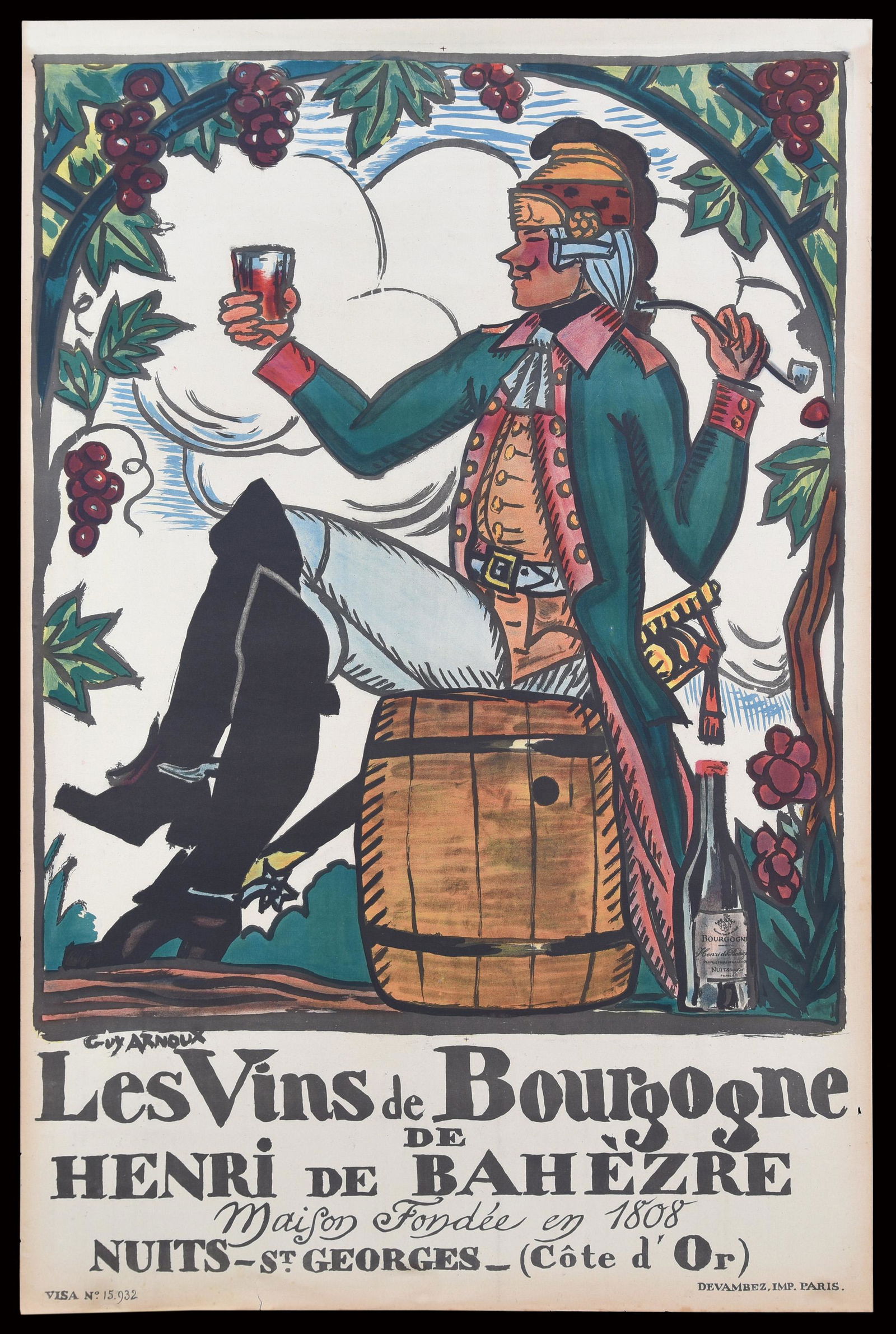 LES VINS DE BOURGOGNE - VINTAGE POSTER by Guy Arnoux (1 of 1)