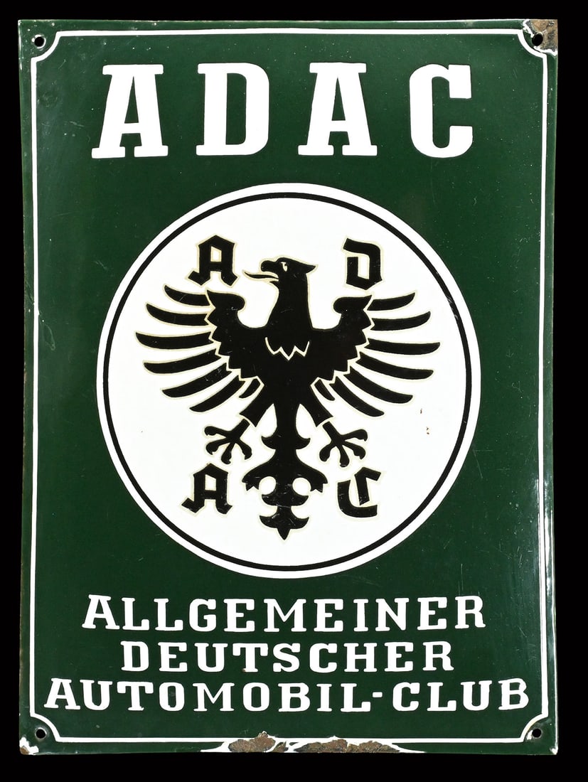 ADAC | 16" PORCELAIN SIGN: Porcelain sign ( Enamel sign ), convex, stenciled, GER around 1950, 30 x 40 cm, a rare small variant that only recently surfaced in South Africa, it's a miracle that it has now found its way back home