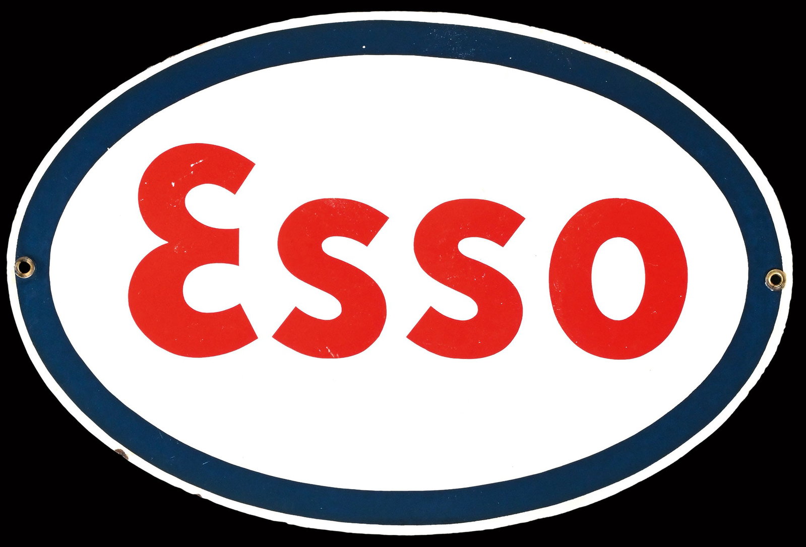 ESSO | 18" PORCELAIN SIGN: Porcelain sign ( Enamel sign ), stenciled, 1930s, 45 x 30 cm, light traces of aging hence the hard grading | We do only sell old original pieces - no reproductions or fakes. We pack in house, most ite