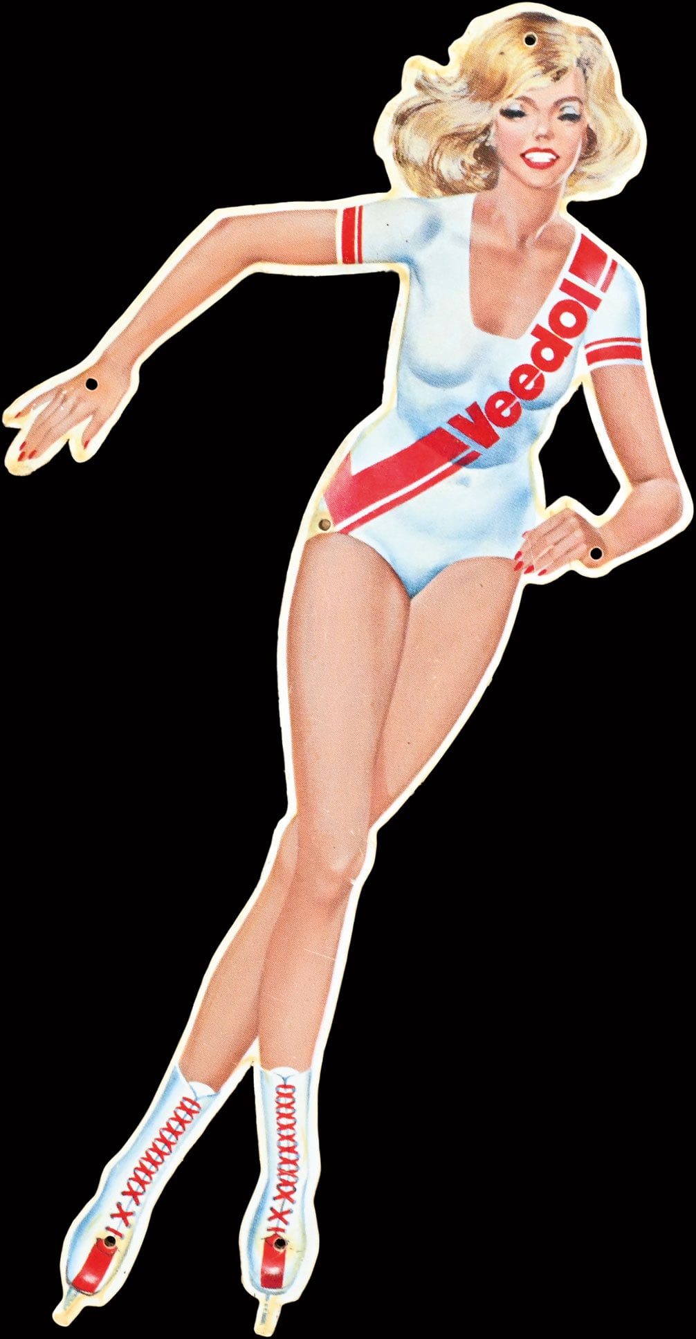 VEEDOL | 18" PIN UP: Veedol Dieselstar, cardboard, GER around 1980, 23 x 46 cm | We do only sell old original pieces - no reproductions or fakes. We pack in house, most items can be shipped overseas. Wooden crates are ava