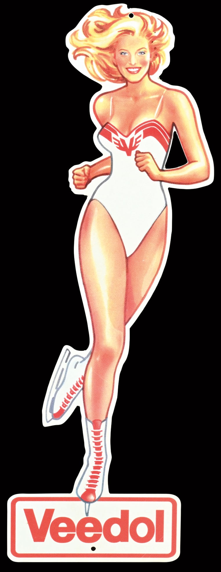 VEEDOL | 15" PIN UP | SUPERB CONDITION: Pin Up, plastic, GER 1988, 12 x 38 cm, very rare | We do only sell old original pieces - no reproductions or fakes. We pack in house, most items can be shipped overseas. Wooden crates are available. F