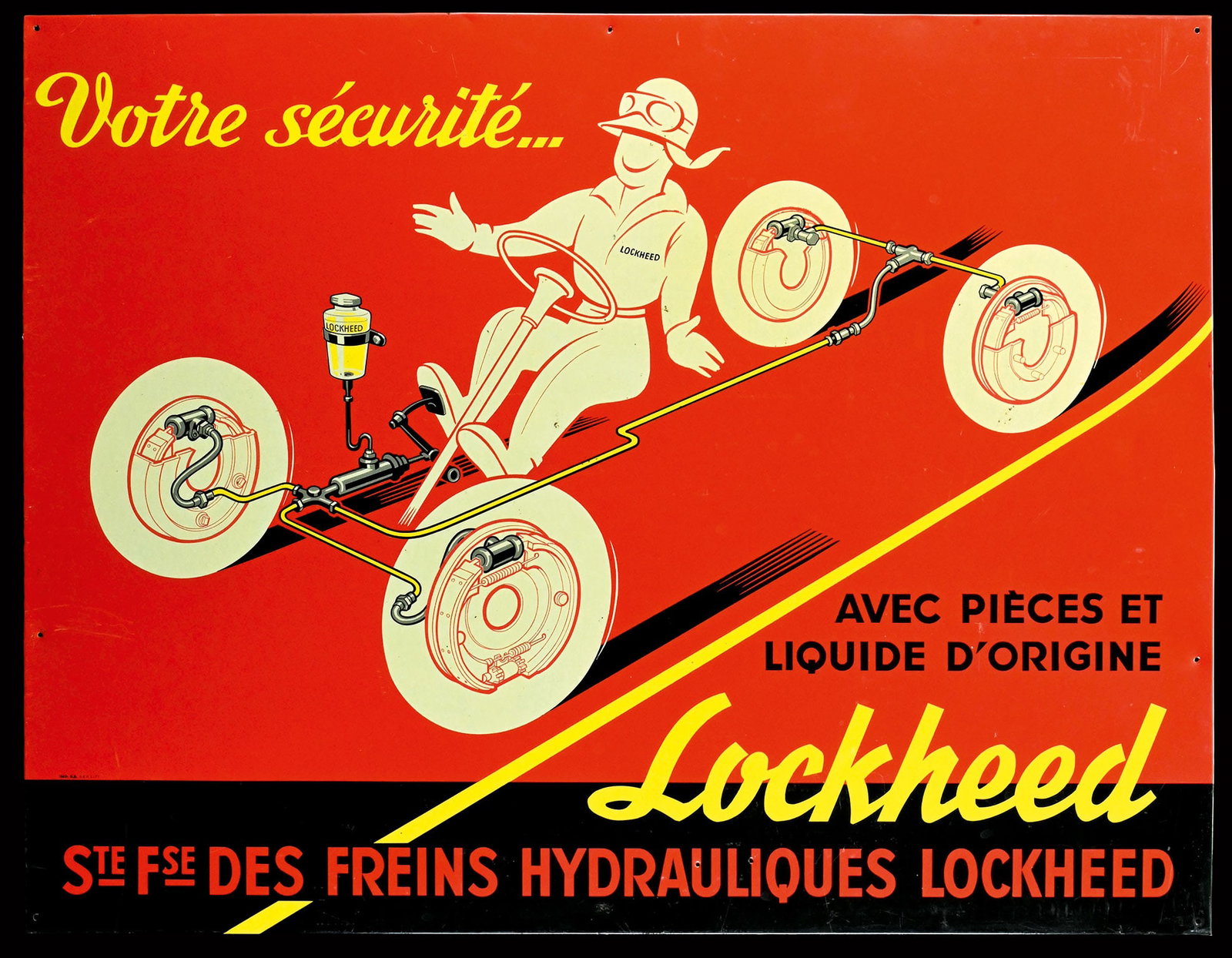 LOCKHEED | 26" TIN SIGN: Tin sign, F 1950s, 66 x 50 cm, Imp. R.B., very beautiful preservation, additional holes, fresh colors | We do only sell old original pieces - no reproductions or fakes. We pack in house, most items ca