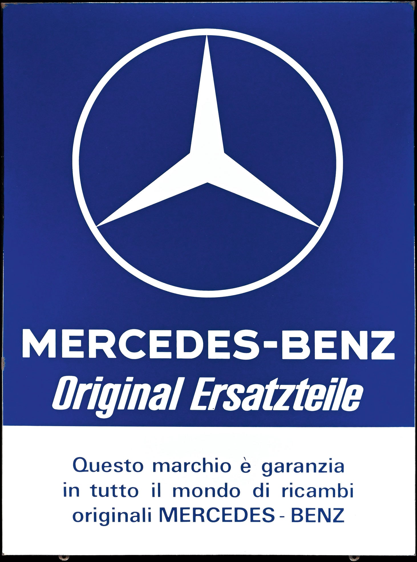 MERCEDES-BENZ | 31" PORCELAIN SIGN: Porcelain sign ( Enamel sign ), stenciled, IT around 1960, 58 x 78 cm, Pyro-Email, Boos & Hahn, Ortenberg-Baden | We do only sell old original pieces - no reproductions or fakes. We pack in house, mos