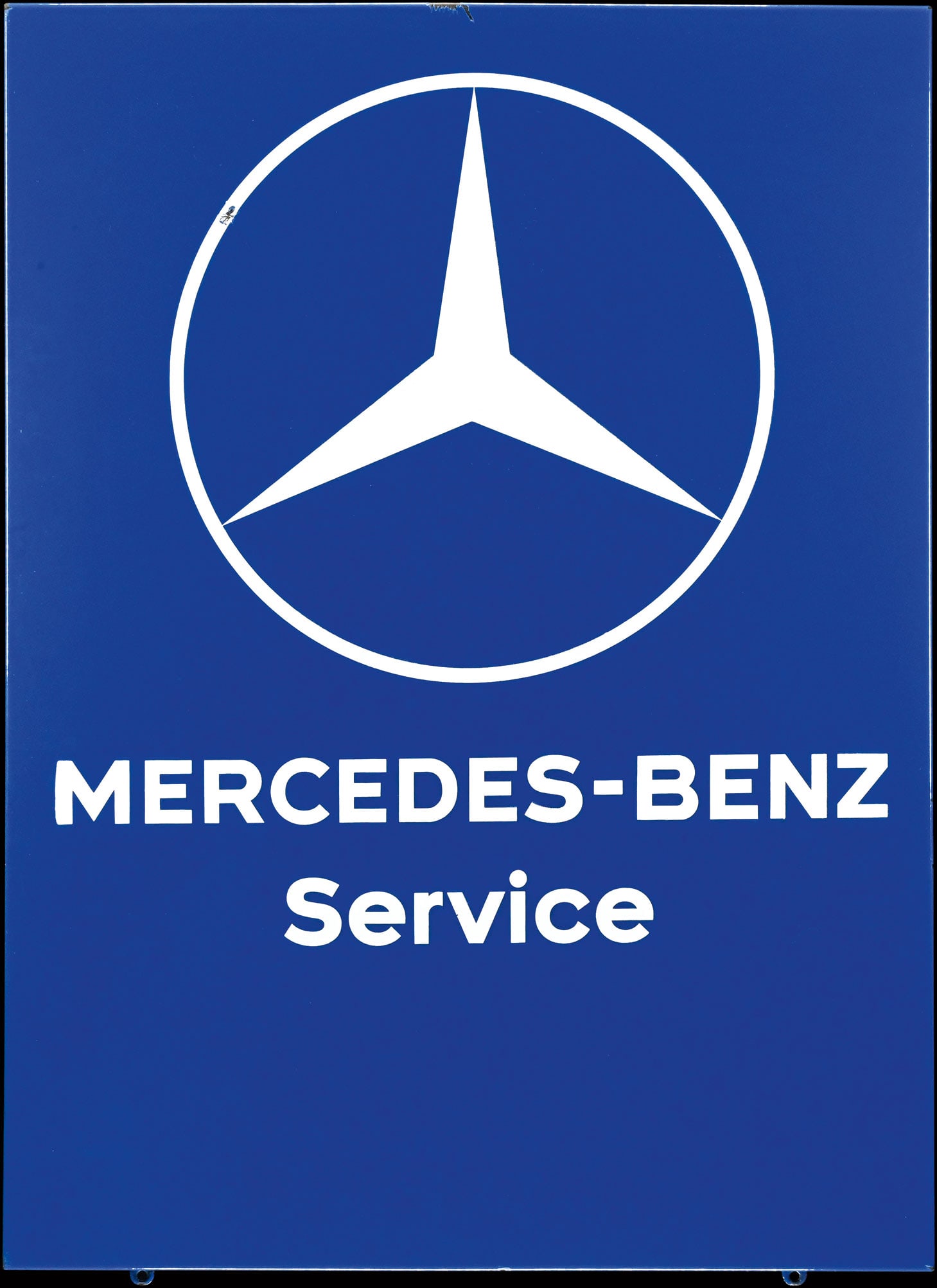 MERCEDES-BENZ SERVICE | 31" PORCELAIN SIGN: Porcelain sign ( Enamel sign ), stenciled, around 1960, 58 x 78 cm, Pyro-Email, Boos & Hahn, Ortenberg-Baden | We do only sell old original pieces - no reproductions or fakes. We pack in house, most i