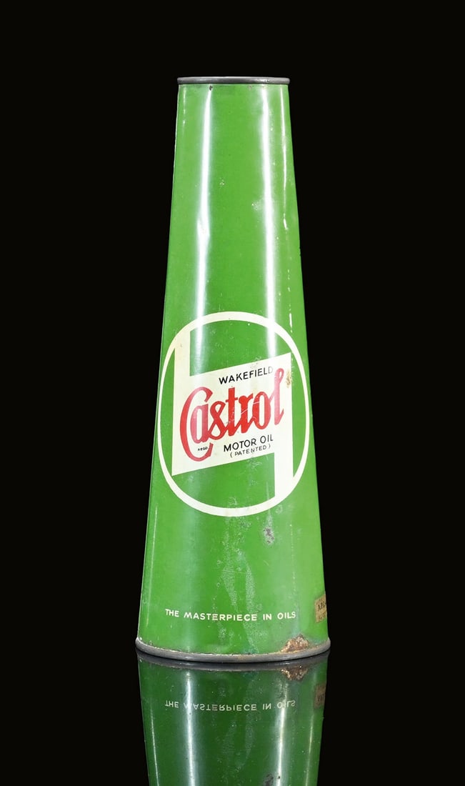 CASTROL MOTOR OIL | OIL CAN: Oil can, tin, filling capacity 1 l, around 1950, H 27 cm, still filled and sealed | We do only sell old original pieces - no reproductions or fakes. We pack in house, most items can be shipped oversea