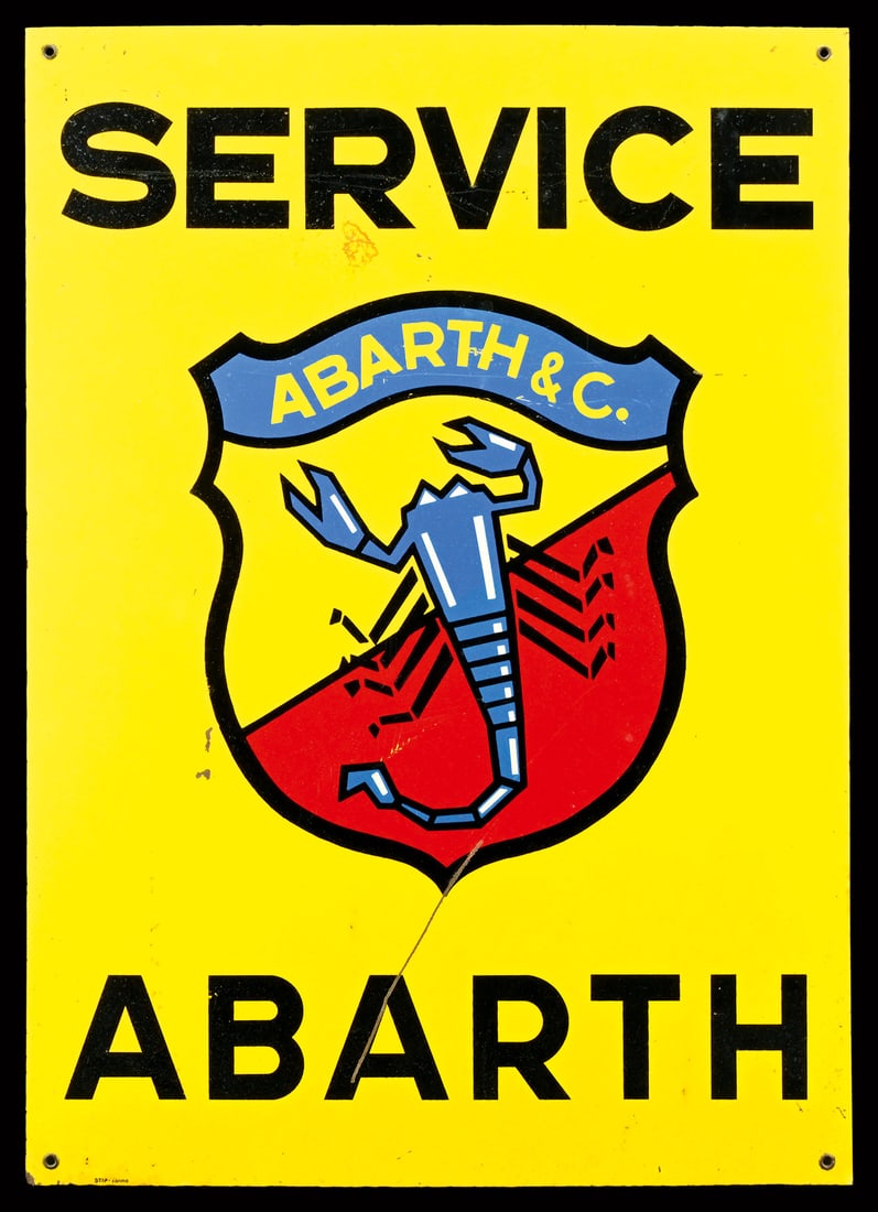 SERVICE ABARTH | 28" TIN SIGN: Tin sign, IT around 1960, 50 x 70 cm, STIP - Torino | We do only sell old original pieces - no reproductions or fakes. We pack in house, most items can be shipped overseas. Wooden crates are available