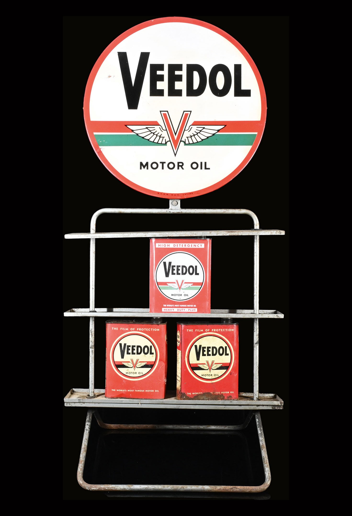 VEEDOL MOTOR OIL | AUTHENTIV CABINET WITH 48" TIN SIGN & OIL CANS (1 of 1)
