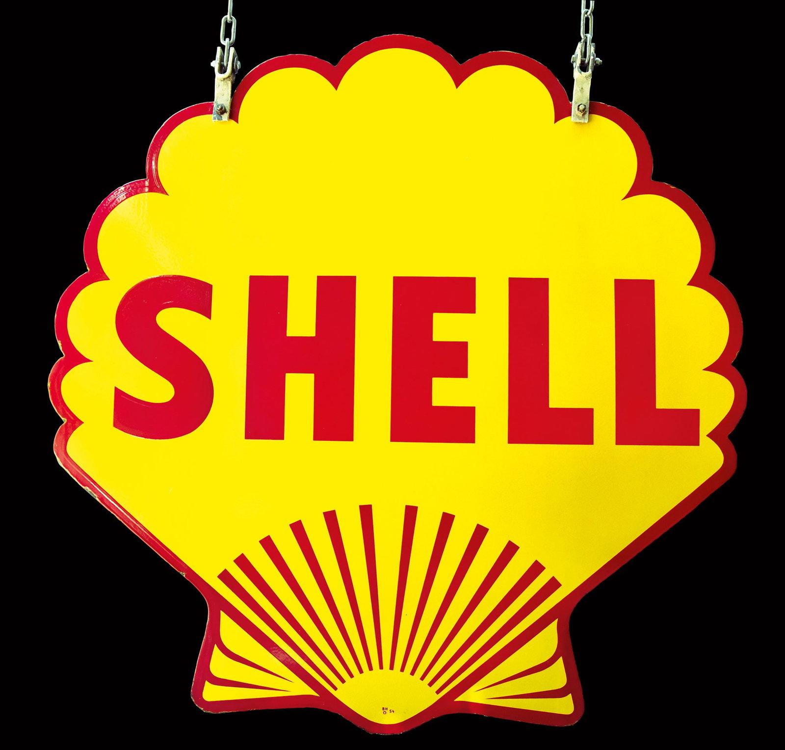 SHELL | 50" PORCELAIN SIGN | RARE DOUBLE SIDED HANGER IN SUPERB CONDITION (1 of 2)