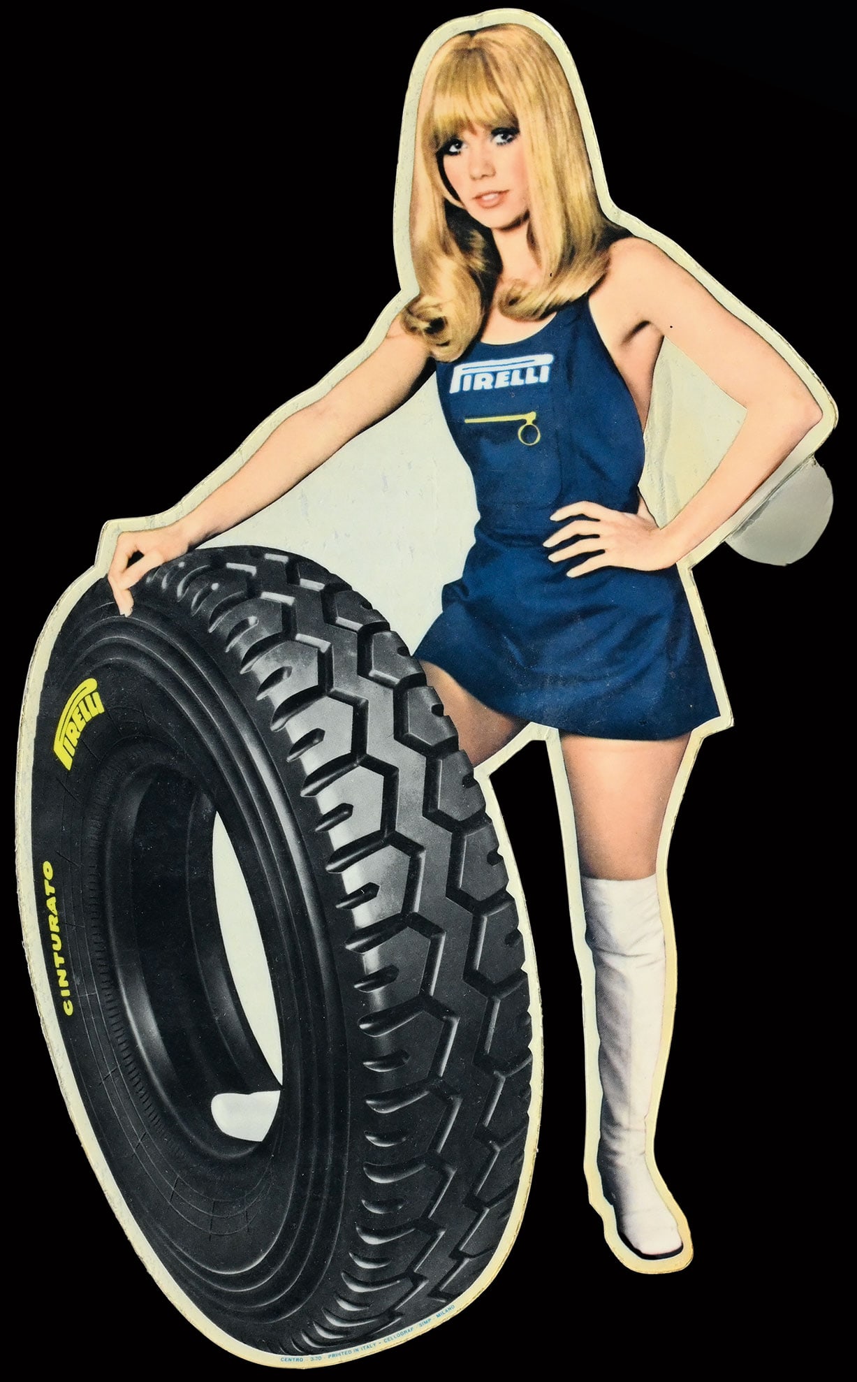 PIRELLI CINTURATO AT89 | 11" PIN UP STICKER/DECAL | SUPERB CONDITION: Pin Up, plastic, decal, IT around 1970, 17 x 28 cm, marked: Cellograf simp. Milano | We do only sell old original pieces - no reproductions or fakes. We pack in house, most items can be shipped overse