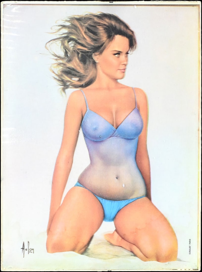 ASLAN | 12" PIN UP: Pin Up, plastic, F 1980s, 24 x 30 cm, Eurolief Paris, signed: Aslan, design: July 1969, depending on the angle, the woman appears to be naked, rare version | We do only sell old original pieces - no r