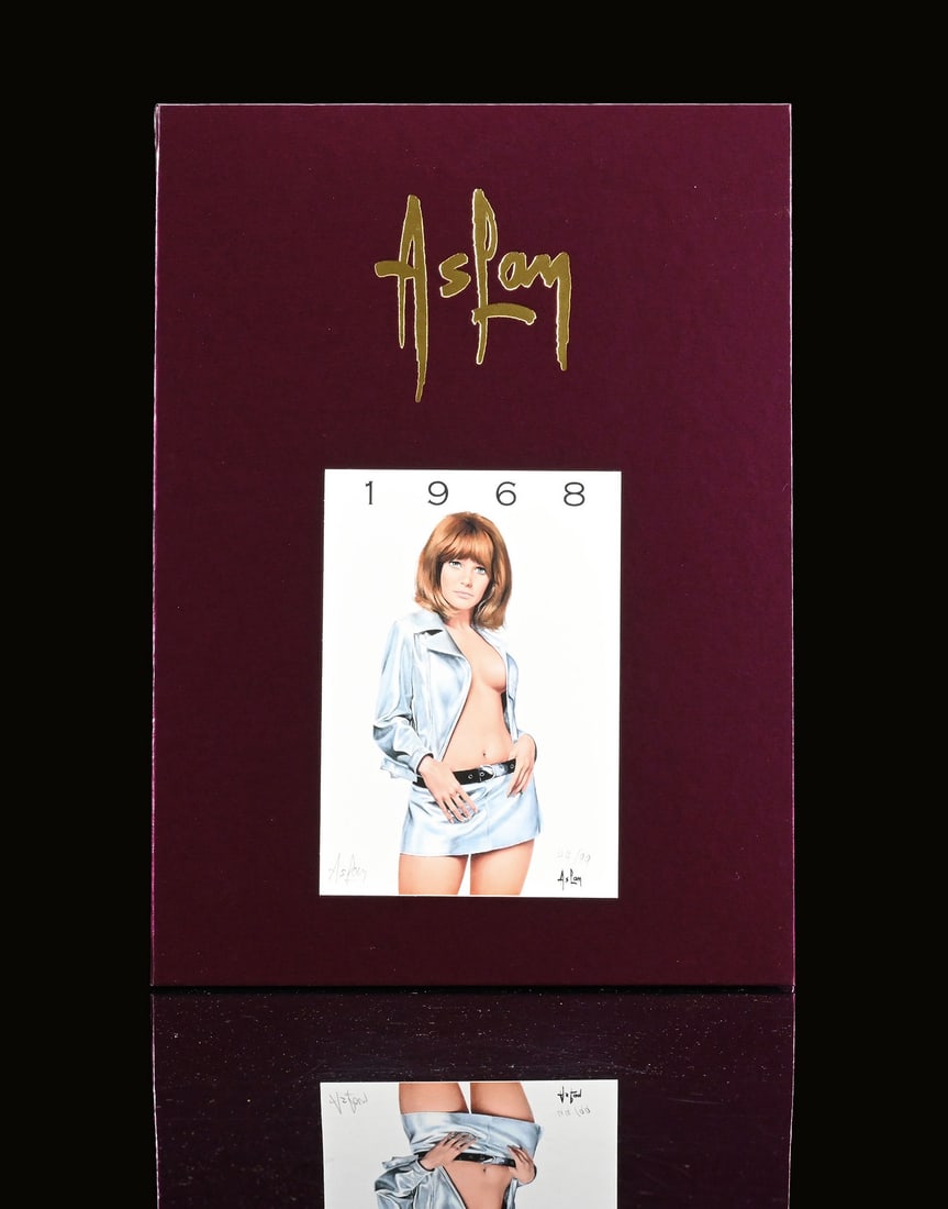 ASLAN PIN UPS | 1968 | 12" | SUPERB CONDITION: Yearbook by the Pin Up artist 'Aslan,' a complete set of individual nude and pin-up sketches, shown here is copy 44 of 99, 1968, 22 x 31 cm, the cover autographed in pencil and numbered, all pages sti