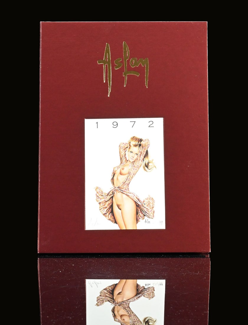 ASLAN PIN UPS | 1972 | 12" | SUPERB CONDITION: Yearbook by the Pin Up artist 'Aslan,' a complete set of individual nude and pin-up sketches, shown here is copy 44 of 99, 1972, 22 x 31 cm, the cover autographed in pencil and numbered, all pages sti