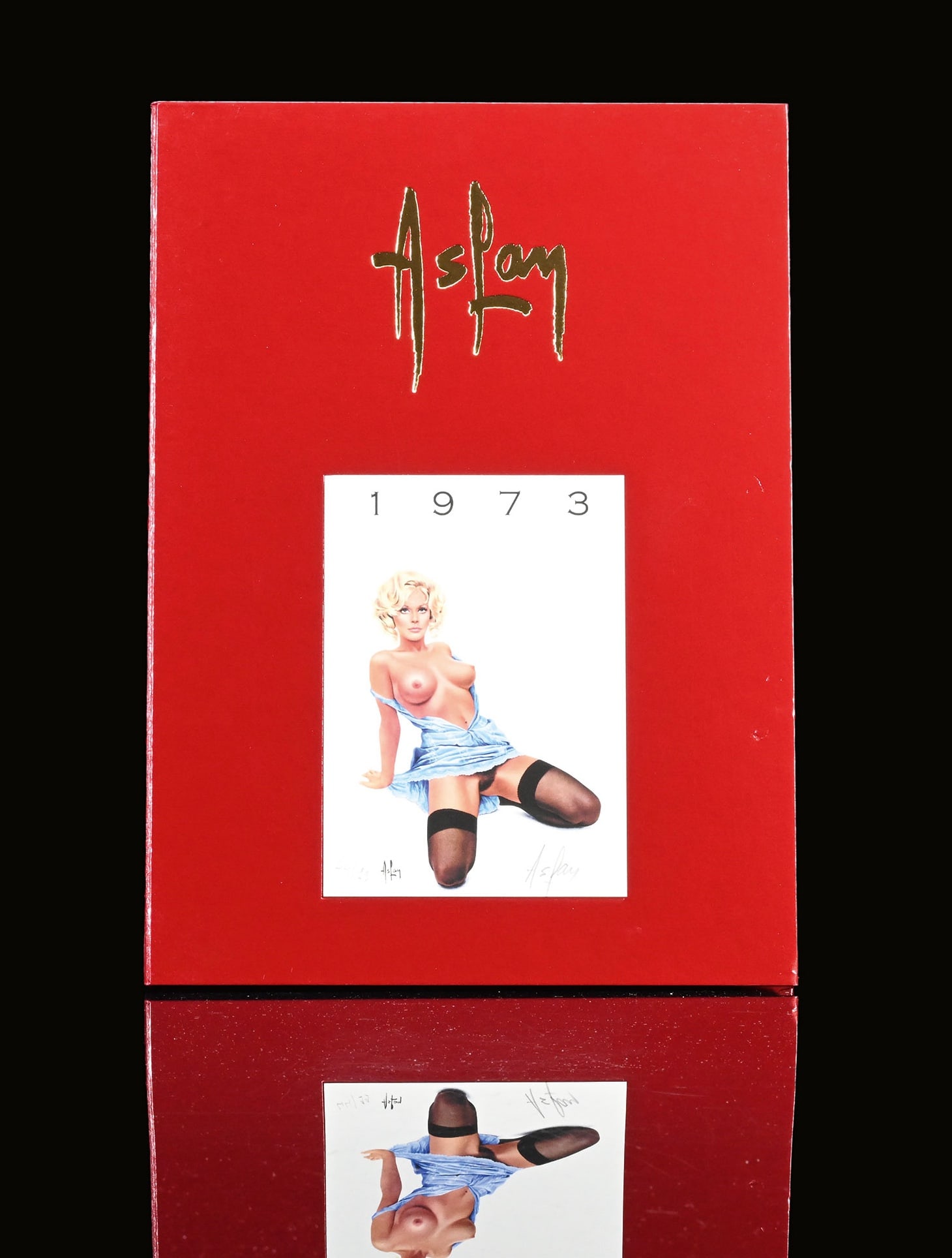 ASLAN PIN UPS | 1973 | 12" | SUPERB CONDITION: Yearbook by the Pin Up artist 'Aslan,' a complete set of individual nude and pin-up sketches, shown here is copy 44 of 99, 1973, 22 x 31 cm, the cover autographed in pencil and numbered, all pages sti