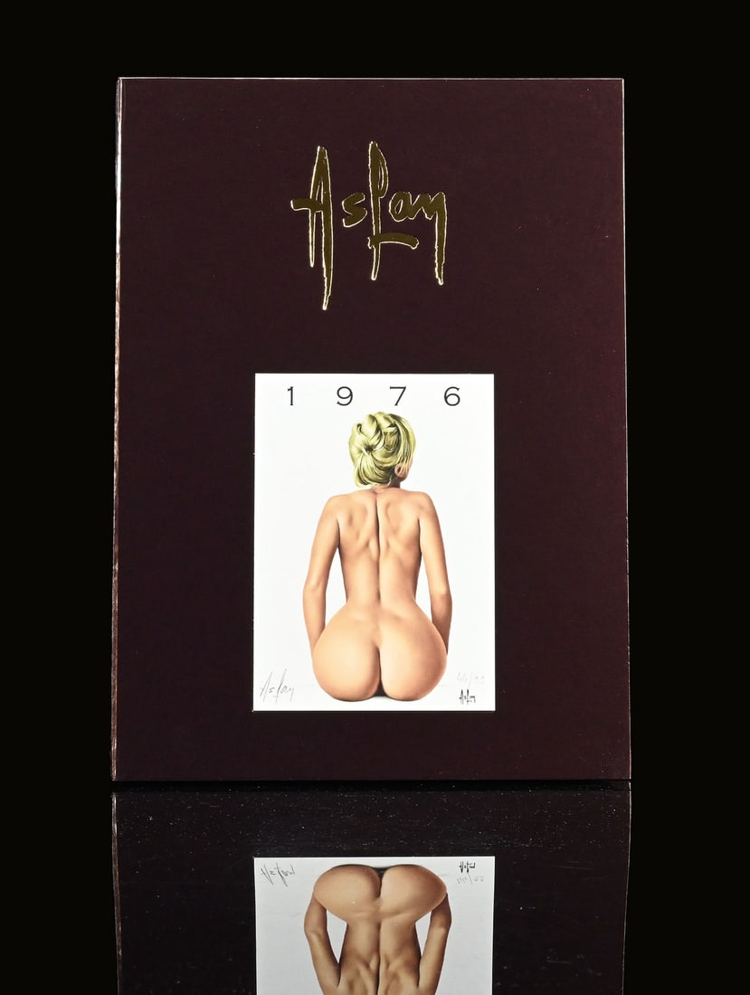 ASLAN PIN UPS | 1976 | 12" | SUPERB CONDITION: Yearbook by the Pin Up artist 'Aslan,' a complete set of individual nude and pin-up sketches, shown here is copy 44 of 99, 1976, 22 x 31 cm, the cover autographed in pencil and numbered, all pages sti