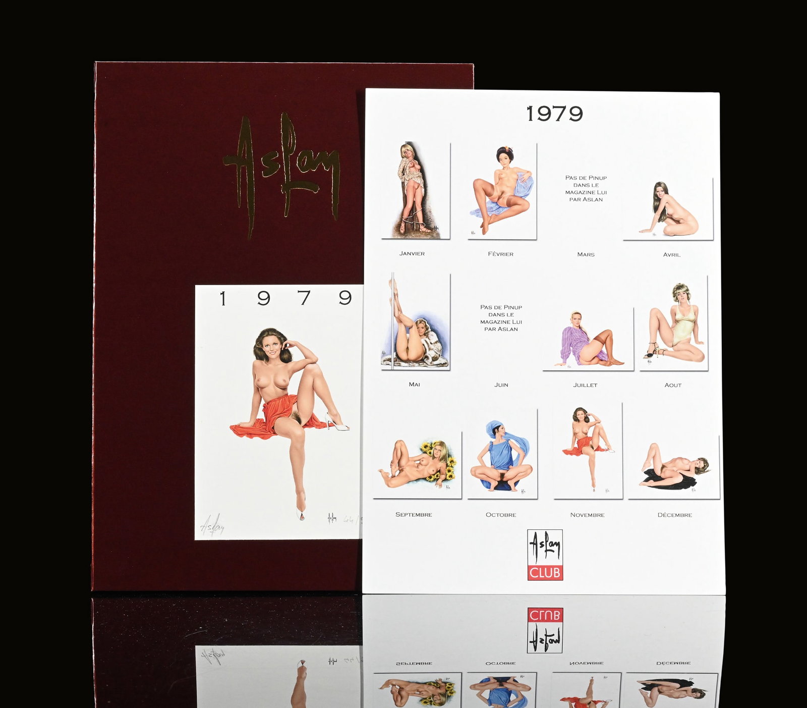 ASLAN PIN UPS | 1979 | 12" | SUPERB CONDITION: Yearbook by the Pin Up artist 'Aslan,' a complete set of individual nude and pin-up sketches, shown here is copy 44 of 99, 1979, 22 x 31 cm, the cover autographed in pencil and numbered, all pages sti