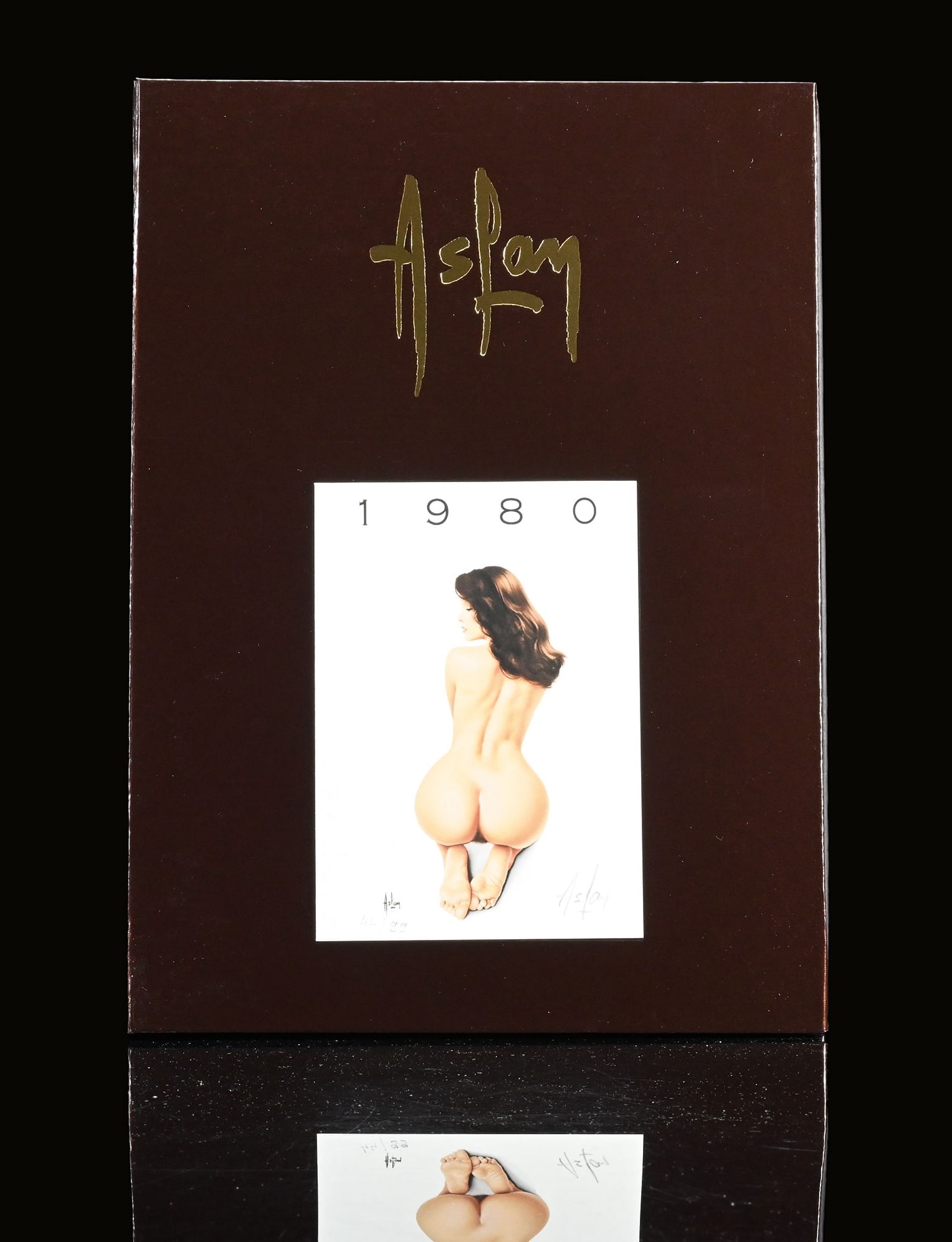 ASLAN PIN UPS | 1980 | 12" | SUPERB CONDITION: Yearbook series by the Pin Up artist 'Aslan,' a complete set of individual nude and pin-up sketches, shown here is copy 44 of 99, 1980, 22 x 31 cm, the cover autographed in pencil and numbered, all pa