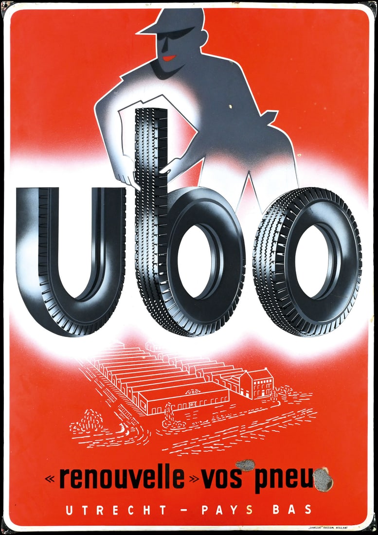 UBO - RENOUVELLE VOS PNEUS | RARE 46" PORCELAIN SIGN (1 of 8)