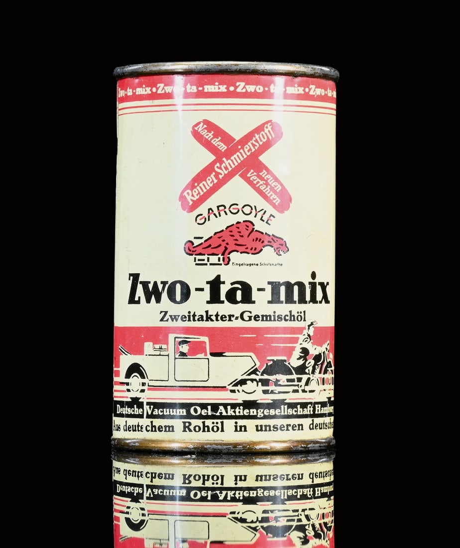 GARGOYLE ZWO-TA-MIX | OIL CAN: Oil can, tin, filling capacity 0.1 l, GER around 1930, H 10 cm, small version | We do only sell old original pieces - no reproductions or fakes. We pack in house, most items can be shipped overseas. W