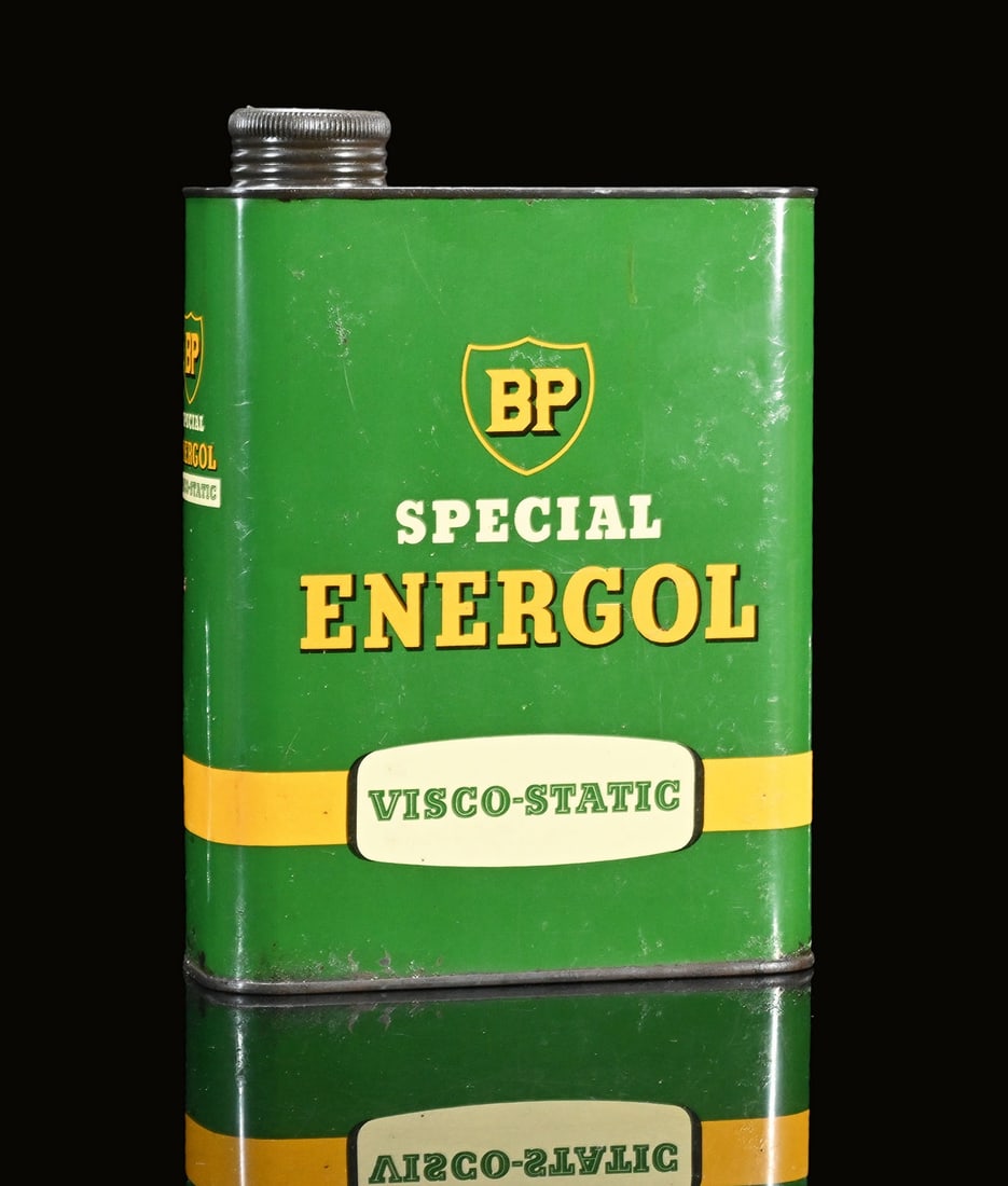 BP SPECIAL ENERGOL | OIL CAN: Oil can, tin, filling capacity 2 l, F 1950s, H 22 cm, the back with light dents, still with the original screw cap | We do only sell old original pieces - no reproductions or fakes. We pack in house, 